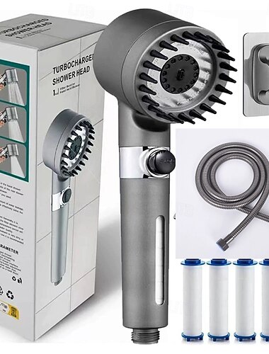 ionendruppels gefilterde douchekop met slang, gefilterde hogedruk douchekoppen met handbediende, afneembare massagedouchekoppen met vervangbare katoenen filters