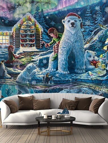 Dakota Daetwiler Hengende Teppeveggkunst Stor Teppeveggdekor Fotografisk Bakgrunnsdekor Teppe Gardin Hjem Soverom Stue Dekorasjon "Juleaftens verksted" - av Dakota Daetwiler