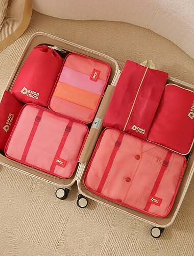 reisekompresjonspakningskubesett, 7-delers bagasjeoppbevaringsvesker for koffert, tykk twill vanntette oppbevaringsposer for reiser, bærbar  & allsidig