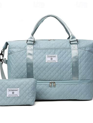 Weekender Bag Travel Duffel Bag Set for Women, 2 Piece Quilted Overnight Tote with Shoe Compartment and Cosmetic Bag, Large Capacity Carry On for Hospital, Short Trip, Gym, Maternity