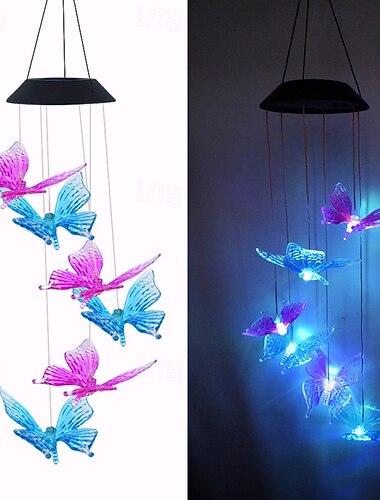 1個の屋外ソーラーバタフライウィンドチャイムライト中庭ガーデンテラスバルコニー風景ライト雰囲気装飾ライト