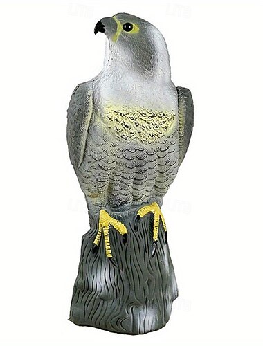 屋外用鳥かかし抑止力 - 本物そっくりのタカ・ハヤブサ狩猟用デコイ、高品質の害虫駆除、丈夫なプラスチック、庭や農地用の黒と黄色、鳥の怖がらせ装置
