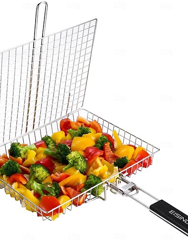 barbecue grillmand met handvat roestvrijstalen grillmand outdoor camping bbq-rek voor vis, garnalen, groenten