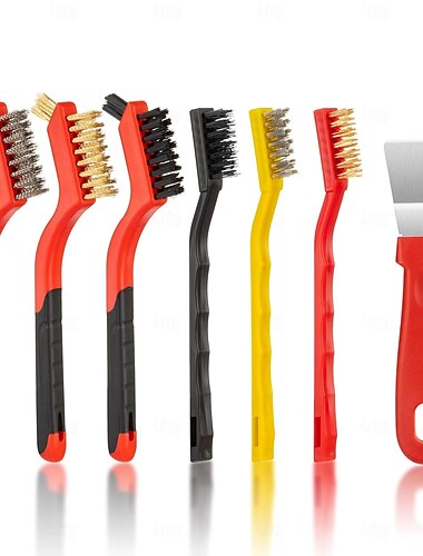 Set di 6 spazzole metalliche con 1 raschietto - piccole spazzole in acciaio inossidabile, ottone e nylon per vernice &rimozione di sporco, ruggine e pulizia di metalli - per cucine, laboratori e