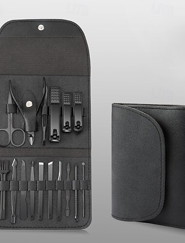 Kit de manucure et pédicure professionnel 16 en 1, coupe-ongles, kit de toilettage en acier inoxydable avec étui de voyage en cuir luxueux pour ongles épais, cadeau pour hommes et femmes