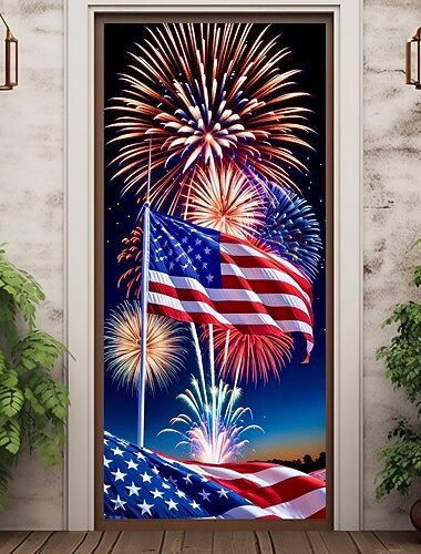 Decoraciones para puertas del 4 de julio cubiertas de puerta tapiz de puerta patriótico americano águila del Día de la Independencia decoración de cortina de puerta fondo de banner interior/exterior