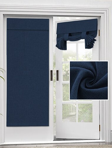 Cortinas de Ventana de Lino Cortina de Puerta de Vidrio Francesa Opaca Cortinas Romanas con Atadura Autoadhesivas Aisladas Térmicamente Tricia Bloqueo de Luz Cortinas Privadas 1 Panel