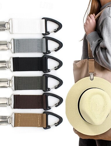 6Pcs Elastic Hat Clips for Travel, Straw Hat Holder Bag Clips for Kids Adults, Hands-Free Hat Strap for Beach, Outdoor Glove Storage Accessory, Multicolored