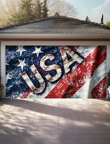 4th of July Door Decorations Garage Door Cover American Patriotic Egale Outdoor Banner Large Backdrop for Holiday Outdoor Garage Door Home Wall Decorations