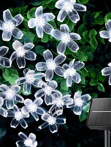 1 guirlande lumineuse solaire d'extérieur en forme de fleur de cerisier, pour tente de camping, cour, jardin, clôture, arbre, décoration de mariage, festival, décoration intérieure et extérieure