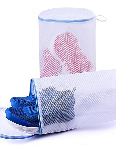 Confezione da 2 sacchetti per il lavaggio delle scarpe, sacchetti per lavatrice, sacchetti per il lavaggio delle scarpe in rete a nido d'ape con cerniera per scarpe da ginnastica, scarpe da corsa,
