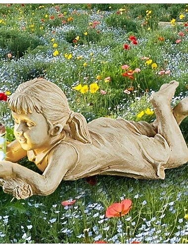 1 stk. udendørs solcelledrevne landskabslamper liggende dreng liggende pige glødende ildflue landskab gårdsplads havesti græsplæne ornament lys