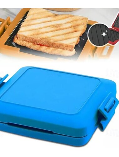 Toastie-Sandwichmaker für die Mikrowelle, antihaftbeschichtete Sandwich-Grillpfanne für die Mikrowelle für ein schnelles Frühstück, benutzerfreundlicher Brottoaster mit Farbbox, tragbares Küchengerät