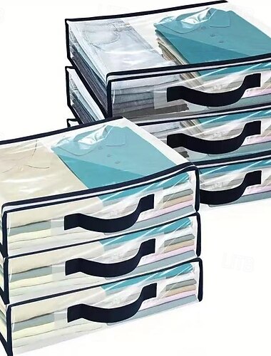 ジッパーと強化ハンドル付きの透明な衣類収納バッグ6個パック、ワードローブ用のセーターブランケットオーガナイザー、ベッドシーツ、リネン、衣類、クローゼットでの使用に最適