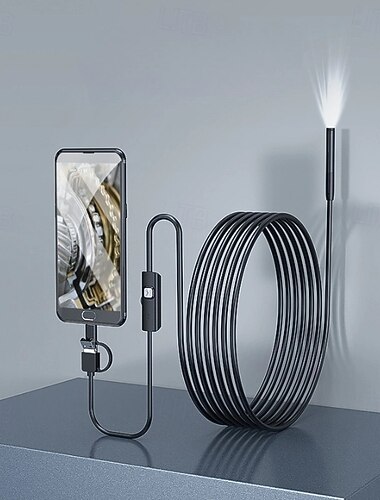 Caméra endoscopique avec éclairage, endoscope HD 1080p avec éclairage LED réglable, endoscope avec caméra serpent semi-rigide, endoscope d'inspection pour iOS et Android, objectif unique de 16,4 pieds