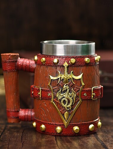 Mittelalterlicher Bierkrug aus Holz, Oktoberfest-Geschenkkrug, Vintage-Wikinger-Fasskrug mit Edelstahl-Innenfutter, Ale-Becher im nordischen Piratenstil für Bar oder Heimdekoration