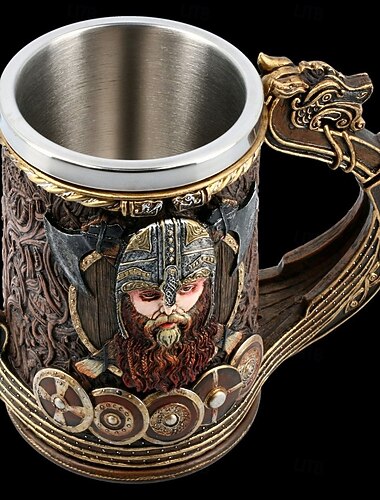 Mug pirate viking tête de dragon médiéval, mug cadeau Oktoberfest, tasse à bière en résine 3D avec doublure en acier inoxydable, barware gothique pour la décoration de la maison, du pub ou de la taverne
