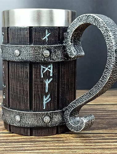 Vintage-Bierkrug aus Holzfässern, Oktoberfest-Geschenkbecher, großer Kaffeekrug aus Harz mit Edelstahl-Innenfutter, rustikaler Steinkrug im Bambus-Stil für Bar, Pub oder den Heimgebrauch