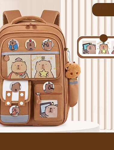 Kawaii capybara skolväska för pojkar stor kapacitet högskola skolryggsäck vattentålig student skolväska bokväska
