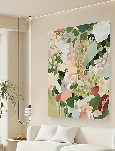 Uma peça sem moldura abstrata floral arte de parede em tela moderna pintura botânica pôster adequado para decoração de sala de estar e quarto cores misturadas não requer energia