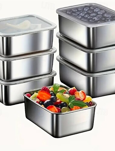 7 stuks roestvrijstalen voedselcontainers met klapdeksels, lekvrije stapelbare maaltijdvoorbereidingsdozen voor kamperen, picknicken, thuis, op kantoor en voor de lunch op school