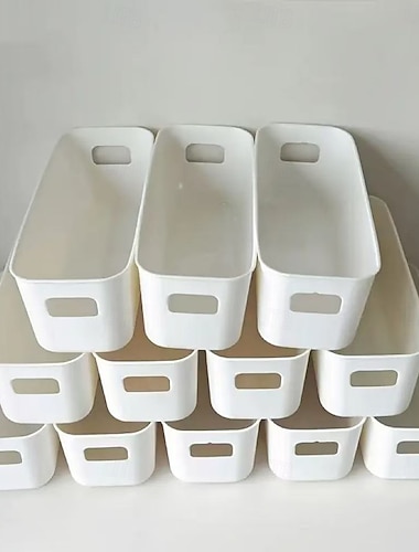 12 stuks duurzame opbergbakken, stapelbare plastic opbergbakken met handgrepen, ruimtebesparende lades voor thuis, in de kast, op kantoor - opbergruimte voor speelgoed, kleding, boeken