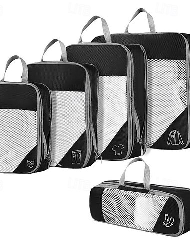 Zestaw kompresyjnych kostek do pakowania podróżnego do przechowywania bagażu i organizera plecaków, rozszerzalne siatkowe torby podróżne, 5-częściowy zestaw do oszczędzania miejsca i organizowania