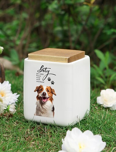 כד שריפת גופה אישית לחיות מחמד, מתנה מותאמת אישית לזיכרון שם שנה טקסט תמונה קרמיקה קופסת אפר למזכרת זיכרון לכלב חתול