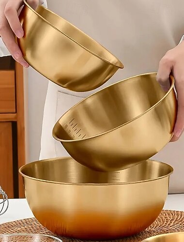 Ensemble de 3 bols à mélanger en acier inoxydable, bols de cuisine durables et allant au four avec marquages de mesure, parfaits pour la cuisine, la pâtisserie et le stockage des aliments