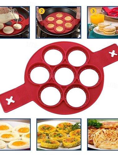 antiaanbak siliconen pannenkoekenvorm ring zeven gaten eierring voor het koken hittebestendige ronde vorm voor gebakken eieren, pannenkoeken en bakken keukengereedschap
