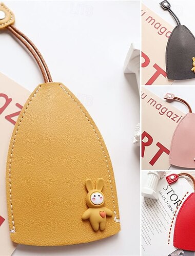 4 יחידות תיקי מפתחות מעור PU חמודים מפירות, מחזיק מפתחות מיני נשלף מסוגנן מצויר לנשים, ארגונית קטנה ויצירתית למפתחות לרכב