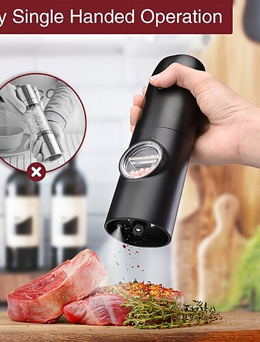 1 lub 2-pak akumulatorowych elektrycznych pieprzyków &Młynki do soli. Opakowanie 2 sztuk zawiera bazę ładującą. Akumulatorowy elektryczny młynek do pieprzu i soli, funkcja automatyczna, oświetlenie