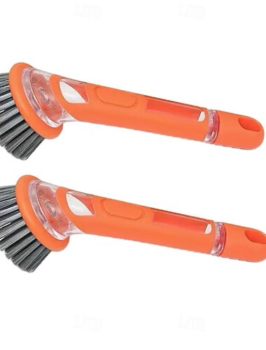 Βούρτσα πλυσίματος πιάτων 2 τεμαχίων με δοσομετρητή σαπουνιού, εργονομική βούρτσα τριψίματος με μακριά λαβή σε πράσινο χρώμα, αντικαταστάσιμη κεφαλή, πολύχρωμη, για κατσαρόλες, τηγάνια, καθαρισμό νεροχύτη, απαραίτητο εργαλείο κουζίνας