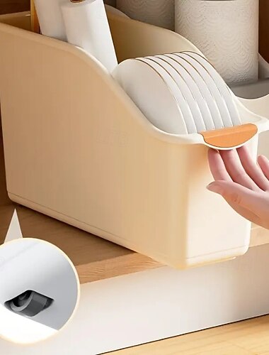 Confezione da 2 scatole portaoggetti multiuso in plastica con design curvo, ideali per l'organizzazione della casa, perfette per contenitori e cestini per la pulizia e per gli oggetti essenziali per