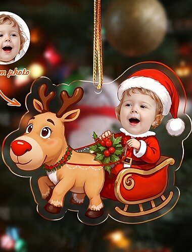 Adornos navideños con foto personalizada, acrílico 2D, cara de bebé personalizada, adornos para árbol de Navidad, decoración navideña, colgante, regalos