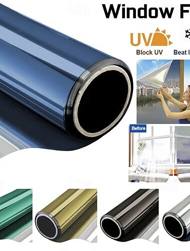 Película para ventanas reflectante, anti-UV, bloqueador solar y de privacidad, adhesivo para vidrio con aislamiento térmico, tinte de espejo unidireccional, parasol no transparente anti-mirones, 60 x