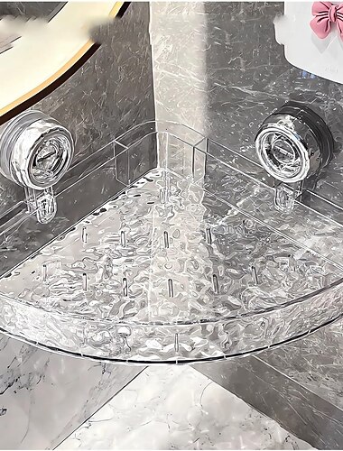 Estante triangular con ventosa corrugada, estante de almacenamiento ligero de lujo sin perforaciones, soporte de almacenamiento montado en la pared sin taladros, estante de ducha con patrón de ondas para baño