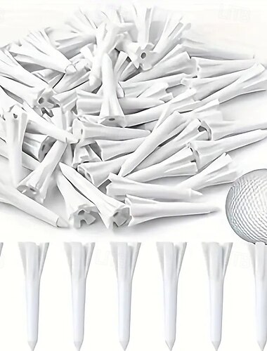 חבילה של 50 טי גולף לבנים מפלסטיק, עיצוב מזלג מחוזק ועמיד בקוטר 1.5 אינץ' להחדרה יציבה במשטחים קשים ודשא, מתאים למחבטי ברזל, היברידיים ועצי פיירוויי, אביזרי גולף בתפזורת לאימון ביתי ולשימוש במטווח