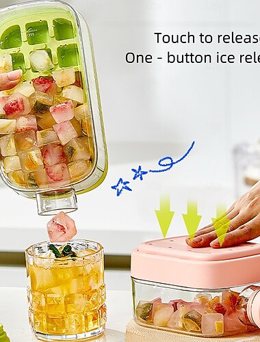 Sticlă pentru cuburi de gheață, sticlă de apă 2 în 1 cu tavă pentru cuburi de gheață fără atingere, cu capac și recipient, sticlă pentru fabricat cuburi de gheață, tavă verticală pentru cuburi de