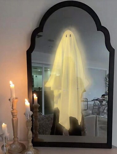Espelho holográfico fantasma de Halloween com olhos assustadores para decoração de casa mal-assombrada, decoração assustadora de Halloween para festas internas e externas