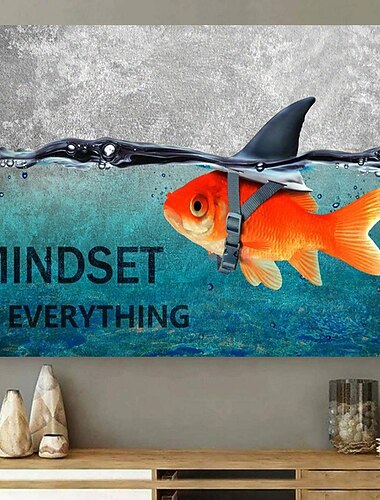Affiche murale inspirante représentant un requin et un poisson rouge, sans cadre, décoration de bureau, chambre à coucher, salle de bain, esprit de motivation, œuvre d'art, maison, cuisine, salon