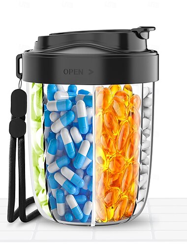 Pastillero de gran capacidad con 7 compartimentos para almacenar vitaminas, medicamentos, aceites de pescado, soporte portátil de viaje, dispensador de medicamentos.