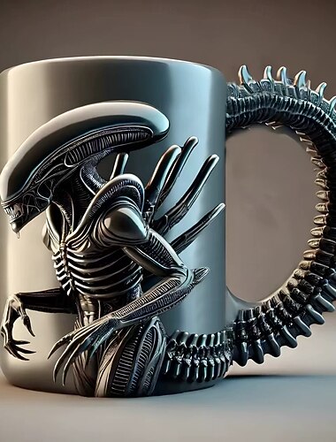 Taza de café alienígena, taza de monstruo de resina de terror creativo, figura de taza de criatura malvada, escultura alienígena decorativa única para exhibición en el hogar o la oficina