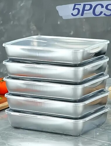 5-Piece Stainless Steel Food Storage Containers with Airtight Lids, Stackable Kitchen Organizer Set for Salad, Fruit, and Meal Prep, Refrigerator Safe, Freezer Friendly, Multipurpose Fresh-Keeping Bowls