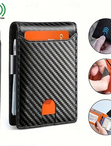 RFID-blockierende Herrenbrieftasche aus Kohlefaser, schmale Brieftasche, Weihnachtsgeschenk für Männer, kurzer, zweifach faltbarer Kartenhalter aus Leder, Ausweis- und Kreditkartenschutz, großes Fassungsvermögen, tragbare Herrenbrieftasche für den täglich