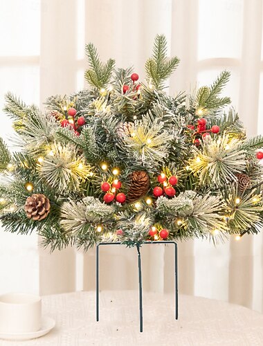 riempitivo per urna di albero di Natale artificiale pre-illuminato, decorazioni natalizie per esterni con piante finte ricoperte di ornamenti misti e luci LED bianche pre-infilate, decorazioni