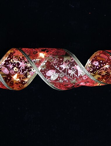 Panglică luminoasă de Crăciun, 16/33ft, 100 LED-uri, cu șir de lumini, alimentată cu baterii, panglică aurie de 2 inch, cu lumini de licurici sclipitoare alb cald, decorațiuni interioare înstelate