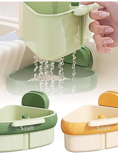 Lot de 2 supports d'angle à ventouse pour évier, panier de filtre d'évier à pression, panier d'égouttoir à vidage automatique, porte-éponge de robinet, organisateur de rangement amovible pour évier de