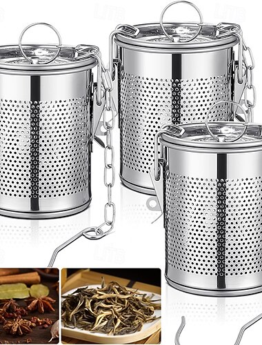 großes Tee-Ei für losen Tee, Teesiebe und Gewürzkugel aus Edelstahl, extra feines Sieb mit Kettenhaken und Deckel