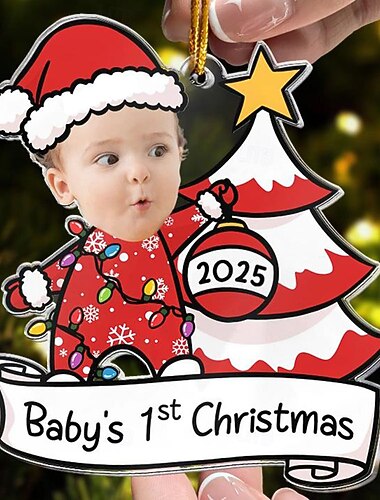 Ornements de Noël en Photo Personnalisés Premier Noël de Bébé Acryliques 2D Ornements de Sapin de Noël Décoration de Noël Pendentif Accrocheur Cadeaux